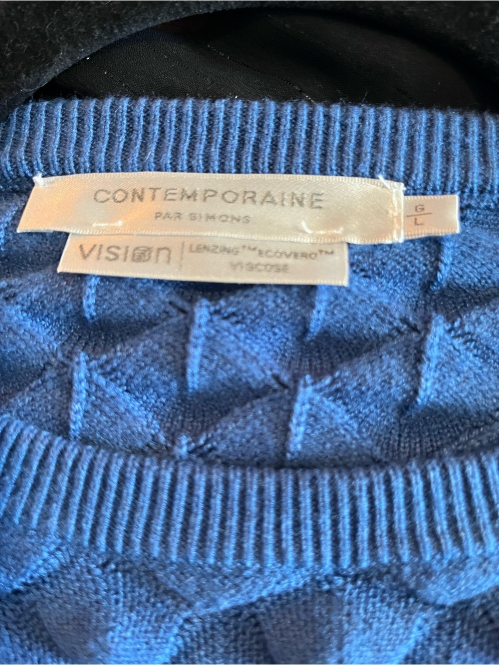 Contemporaine Simons Viscose Blue Textured Puff Sleeve Sweater L - Picture 8 of 9